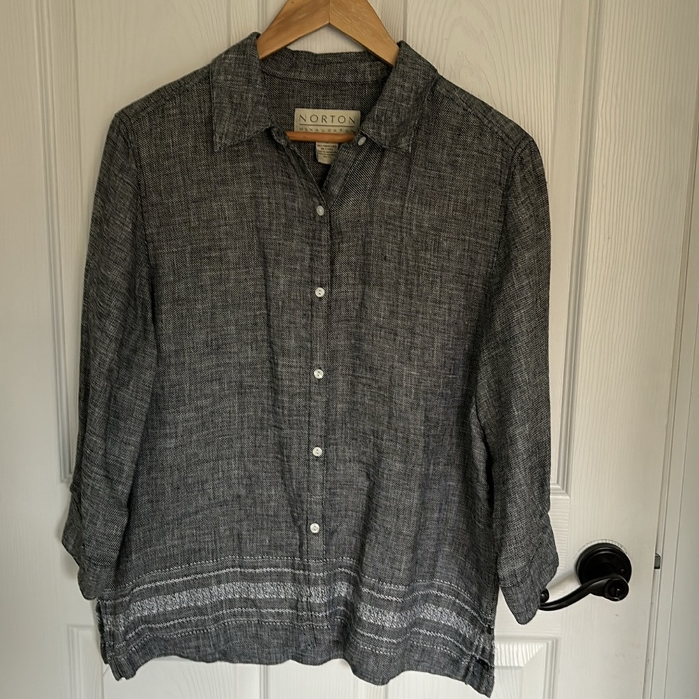 Norton McNaughton Linen Heathered Button-Down Shirt - Picture 9 of 12